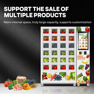 Halo 24 grid smart vending locker tebal galvanis lembaran cangkang luar dan tiga lapisan pintu kaca dengan sistem pendinginan