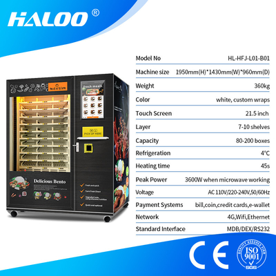Mesin Penjual Makanan Kotak Makan Siang 24 Jam 60 Jenis 60HZ 4-5 Saluran