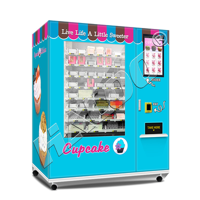 Sistem Angkat Kulkas Mesin Penjual Otomatis Cupcake Salad Mesin Penjual Makanan Segar Dengan Layar Sentuh 21,5 inci