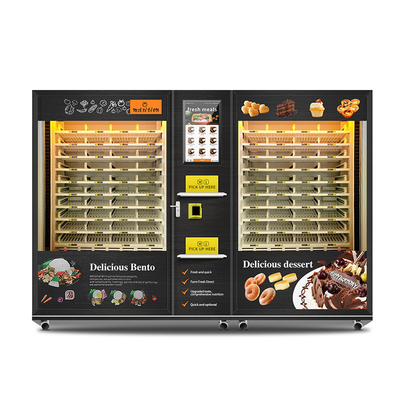 Mesin Penjual Otomatis 2 Lemari Berkapasitas Besar untuk Makanan Siap Saji dengan Pemanasan Microwave Dan Minuman Kaleng Kue Makanan Penutup