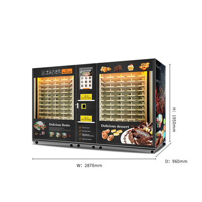 Mesin Penjual Otomatis 2 Lemari Berkapasitas Besar untuk Makanan Siap Saji dengan Pemanasan Microwave Dan Minuman Kaleng Kue Makanan Penutup