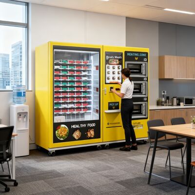 32 inci layar sentuh kapasitas besar mesin kotak makan siang semi-otomatis dengan 3 oven microwave, stiker yang dapat disesuaikan untuk seluruh mesin