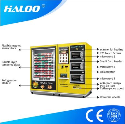 32 inci layar sentuh kapasitas besar mesin kotak makan siang semi-otomatis dengan 3 oven microwave, stiker yang dapat disesuaikan untuk seluruh mesin