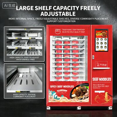 Mesin penjual mie beku Haloo -18 °C dengan bahan pelat baja warna, oven microwave, pemanasan uap selama 35 detik, melayani