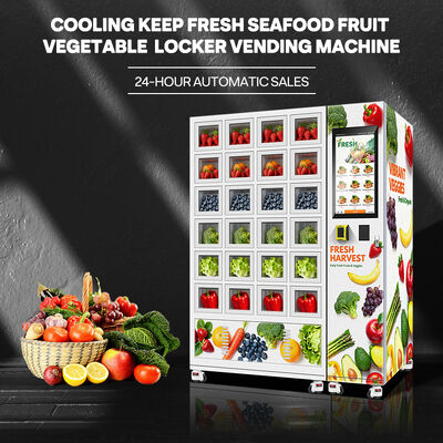 Halo 24 grid smart vending locker tebal galvanis lembaran cangkang luar dan tiga lapisan pintu kaca dengan sistem pendinginan